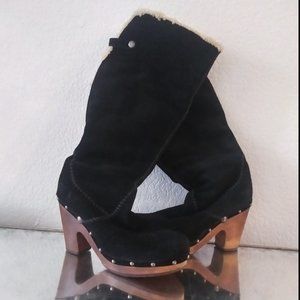 Ugg Lillian Tall Black Suede & Shearling Knee-High